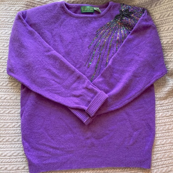 Vintage Lambswool Angora Starburst Beaded Sweater - Picture 7 of 10